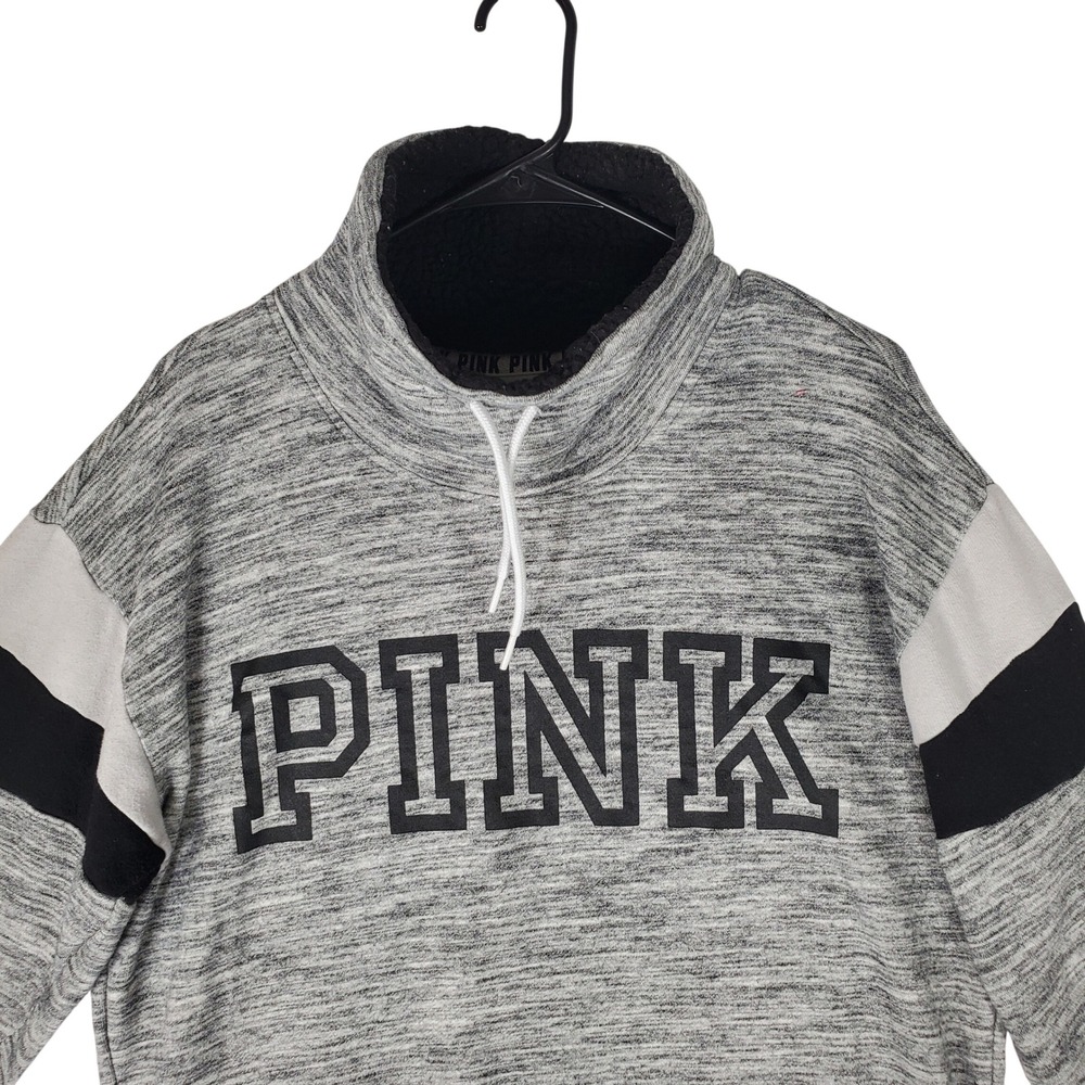 Pink Victoria's Secret Grey Space Dye Sherpa Funnel Neck Pullover Sweatshirt S